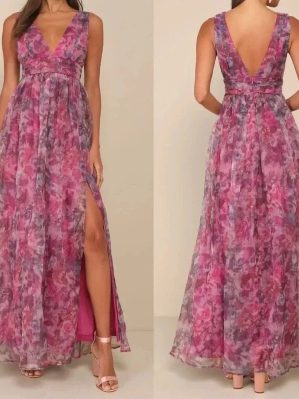 NWT Lulus Garden Floral Romance Sheer V-Neck Maxi Dress Sz Med - Picture 2 of 16